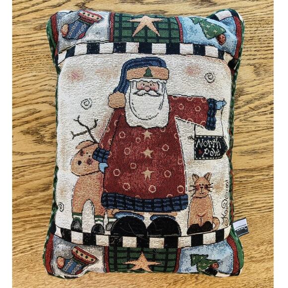 La France Home Tapestry Decorative Throw Pillow Kitty Cat Santa North Pole 2001 - Picture 1 of 10
